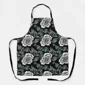 Metallic Silver Roses With Dark Green Leaves エプロン (正面)
