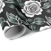 Metallic Silver Roses With Dark Green Leaves ラッピングペーパー (ロールコーナー)