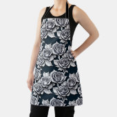 Metallic Silver Roses With Teal Leaves エプロン (インサイチュ)