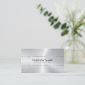 Metallic silver shiny stripe accent business card 名刺 (スタンド正面)