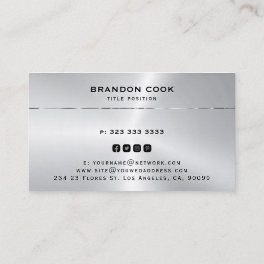 Metallic silver shiny stripe accent business card 名刺 (裏面)