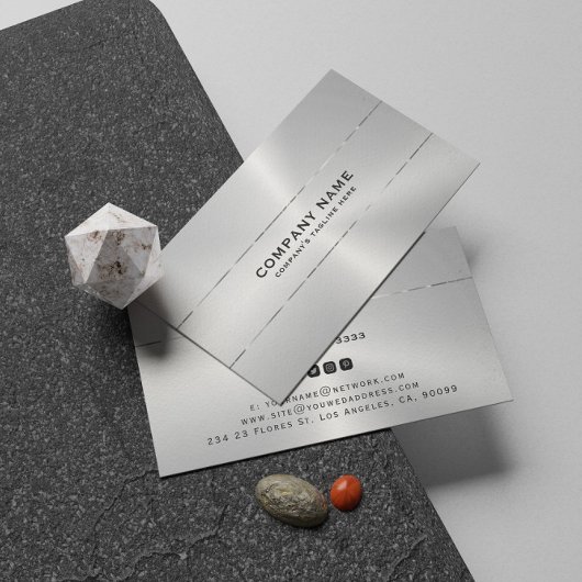 Metallic silver shiny stripe accent business card 名刺