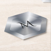 Metallic silver texture personalized monogram ペーパーコースター (アングル)