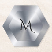 Metallic silver texture personalized monogram ペーパーコースター (正面)