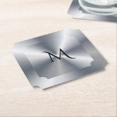 Metallic silver texture personalized monogram ペーパーコースター (アングル)