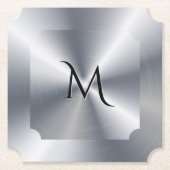 Metallic silver texture personalized monogram ペーパーコースター (正面)