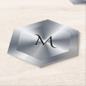 Metallic silver texture personalized monogram ペーパーコースター (アングル)