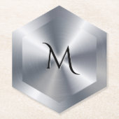 Metallic silver texture personalized monogram ペーパーコースター (正面)