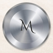 Metallic silver texture personalized monogram ラウンドペーパーコースター (正面)