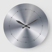 Metallic Stainess Steel Texture Custom Monogram ラージ壁時計 (正面)
