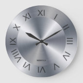 Metallic Stainess Steel Texture Custom Monogram La ラージ壁時計 (正面)