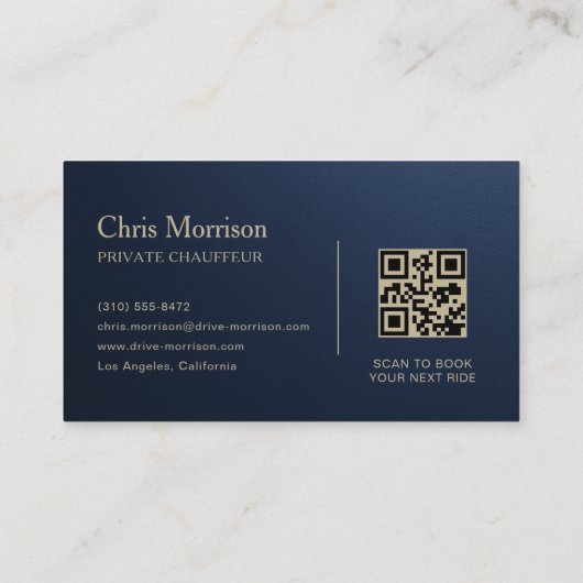 Metallic Transport Car QR Code Navy Blue & Gold 名刺 (裏面)