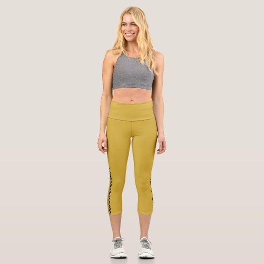 MetallicGold Capri Leggings with Black Side Stripe カプリレギンス (正面)