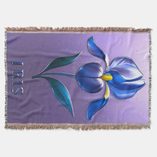 Metallisch Glänzende Blaue Irisblüte mit Text スローブランケット (正面)