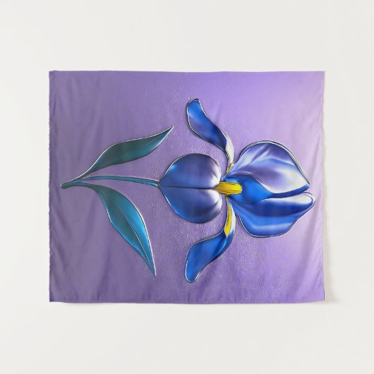 Metallisch Glänzende Blaue Irisblüte mit Text タペストリー (正面(横))