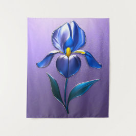 Metallisch Glänzende Blaue Irisblüte mit Text タペストリー