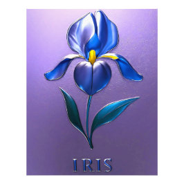 Metallisch Glänzende Blaue Irisblüte mit Text フォトプリント