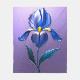 Metallisch Glänzende Blaue Irisblüte mit Text フリースブランケット