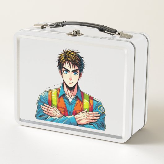 Metallische Lunchbox mit Manga-Sicherheitsfachmann メタルランチボックス (正面)