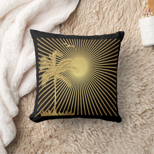 Metalllicの金色やし自由章の木、日曜日および鳥の枕 クッション (ブランケット)