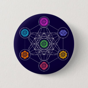 Metatrons Cube、チャクラ、宇宙エネルギーセンター 缶バッジ