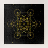 Metatron's Cube Sacred Geometry Black and gold ジグソーパズル (横)