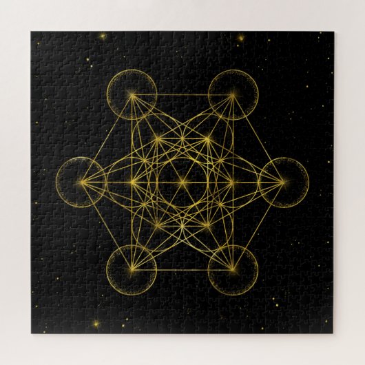 Metatron's Cube Sacred Geometry Black and gold ジグソーパズル (横)
