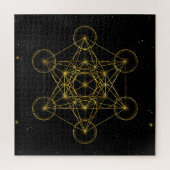 Metatron's Cube Sacred Geometry Black and gold ジグソーパズル (縦)