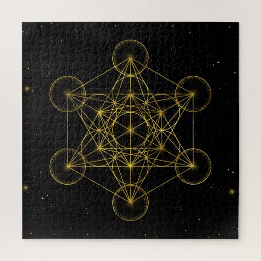 Metatron's Cube Sacred Geometry Black and gold ジグソーパズル (縦)