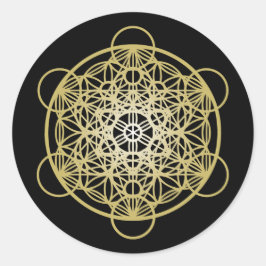 Metatron's Cube with Flower of Life -金ゴールド版 ラウンドシール