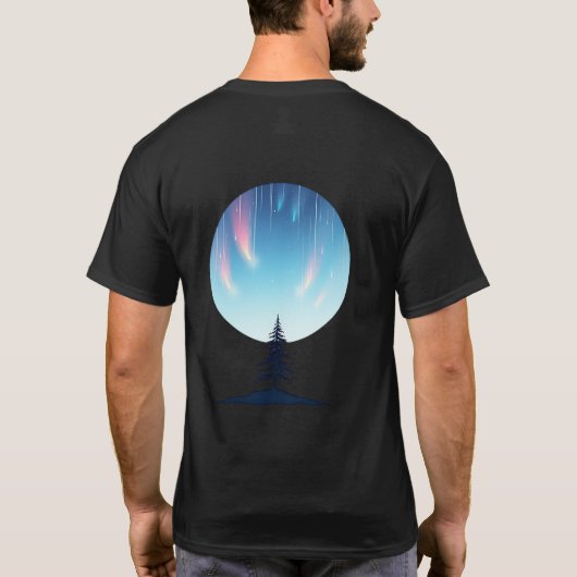 Meteor Shower Night Sky Pine Tree Circle Art Tシャツ (裏面)