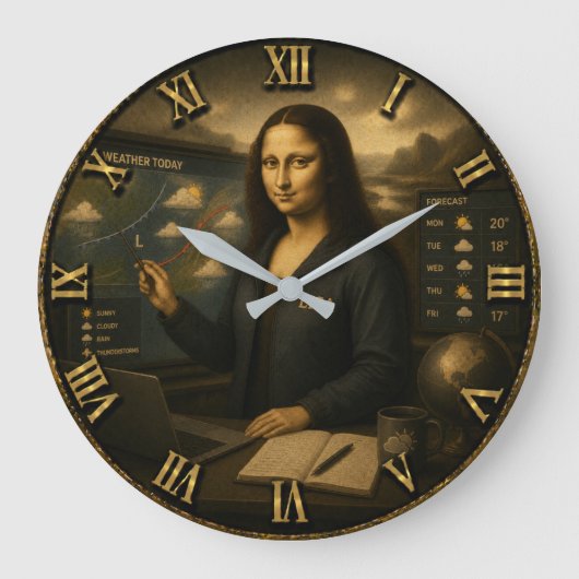 Meteorologist Funny Mona Lisa Weather Forecaster ラージ壁時計 (正面)
