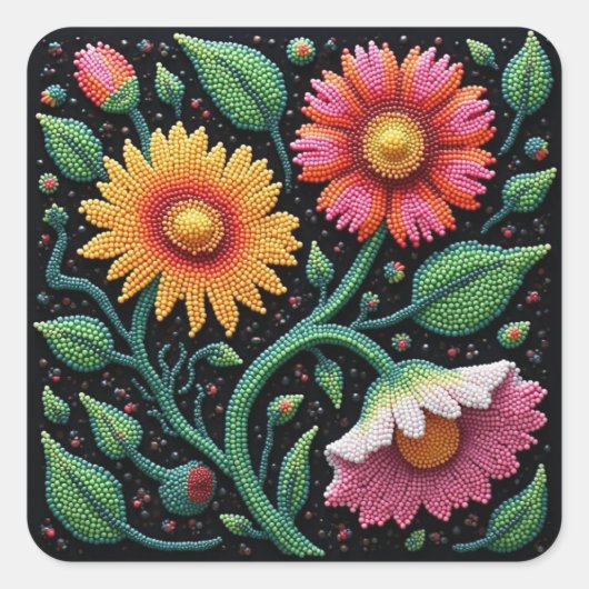 Metis Beadwork Craft Wildflower Square Stickers スクエアシール (正面)