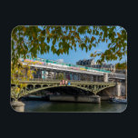 Metro on Bir-Hakeimブリッジ-フランス、パリ マグネット<br><div class="desc">ポンビルハケイムに落書きのある地下鉄が秋に。白鳥の島の葉を通して撃たれた(イルオーシグネス)-フランス、パリ</div>
