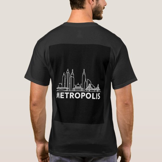 Metropolis City Skyline – Minimal Line Art Urban T Tシャツ (裏面)