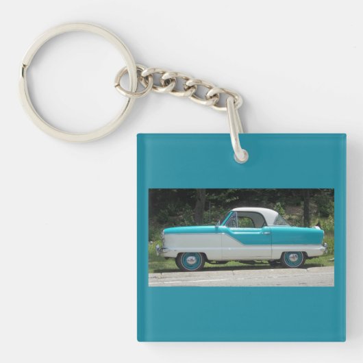 Metropolitian小さく青いNashかわいくクラシックな車 キーホルダー (正面)