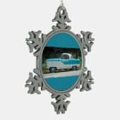 Metropolitian小さく青いNashかわいくクラシックな車 スノーフレークピューターオーナメント (左)