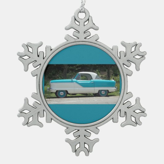 Metropolitian小さく青いNashかわいくクラシックな車 スノーフレークピューターオーナメント (正面)