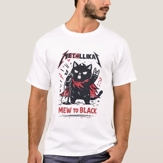 Mew to Black – Metal Cat Vocalist Parody Tシャツ (正面)