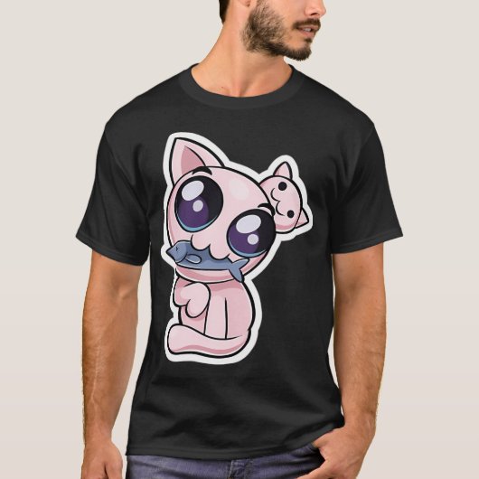 Mewgenics ステイシー 魚を食べる ステッカー tシャツ (正面)