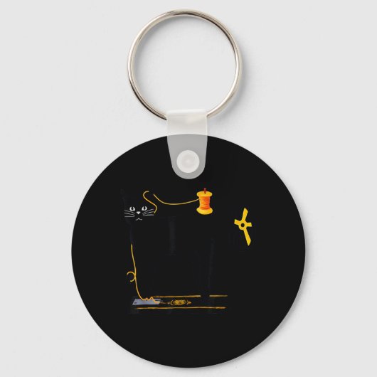 Mewing Machine Funny Quilting Craft Lover Quilter キーホルダー (正面)