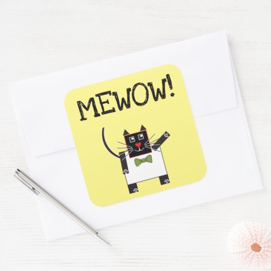 MEWOWステッカーズスクエアカスタムキャットおもしろい スクエアシール (封筒)