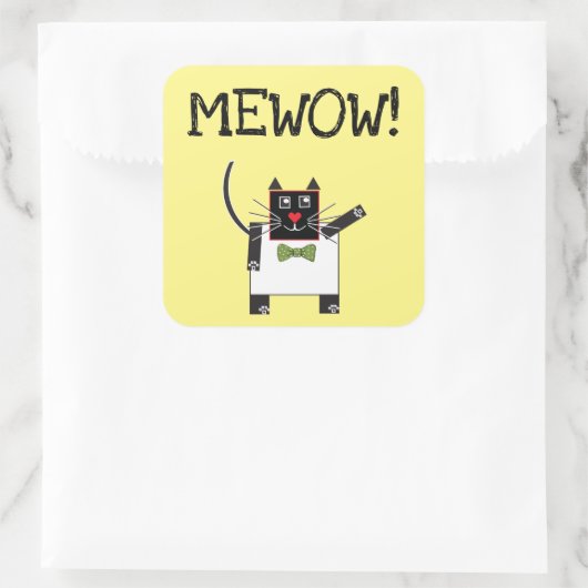MEWOWステッカーズスクエアカスタムキャットおもしろい スクエアシール (バッグ)