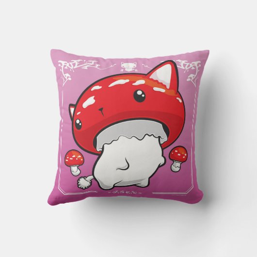Mewshroomの枕ピンクかわいい猫のきのこ クッション (裏面)