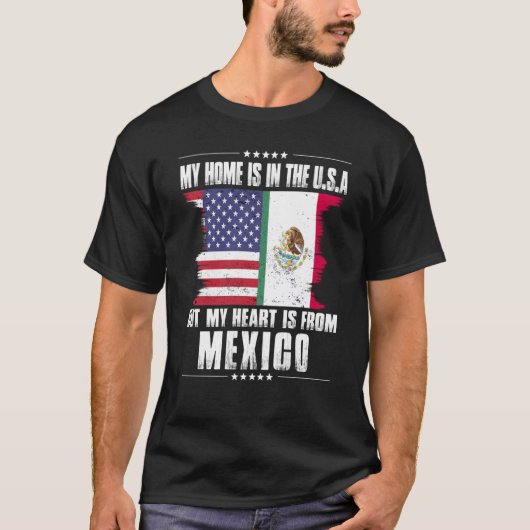Mexican American Patriot Grown Proud Home Heart US Tシャツ (正面)