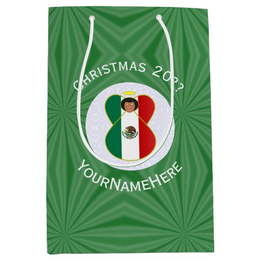 Mexican Angel Christmas Flag Personalized  ミディアムペーパーバッグ (正面)