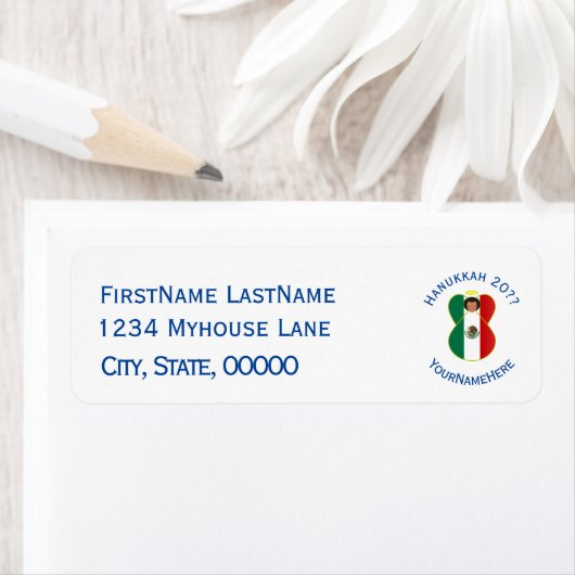 Mexican Angel Hanukkah Flag Personalized ラベル (インサイチュ)