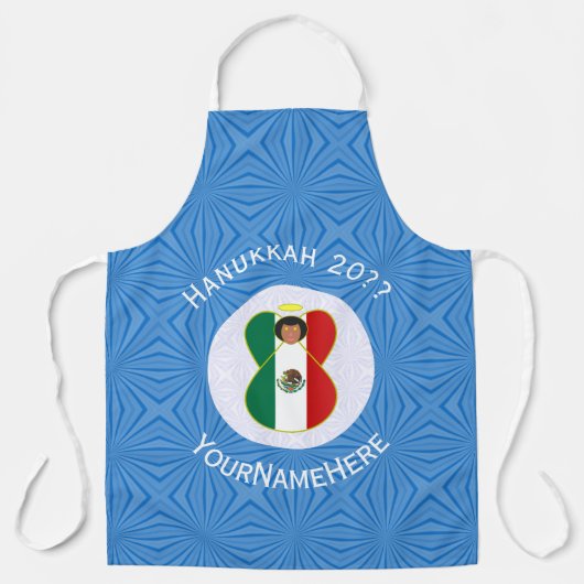 Mexican Angel Hanukkah Flag Personalized Large エプロン (正面)