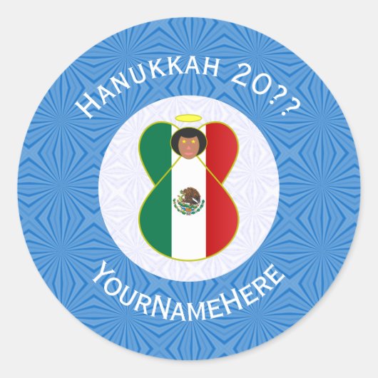 Mexican Angel Hanukkah Flag Personalized Round ラウンドシール (正面)