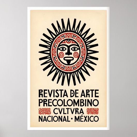 Mexican Art Print Pre-Columbian Sun Mask - Bold ポスター (正面)